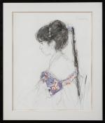 Jean JANSEM (1920-2013) "Profil au corsage fleuri" Dessin signé en...