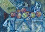 Pinchus KREMEGNE (1890-1981). 
"Nature-morte, pommes et pichet". 
Huile sur toile...