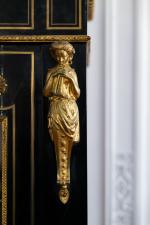 Armoire en marqueterie dite néo-boulle de laiton sur bois noirci....