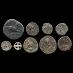 Monnaies antiques, lot de 9 pièces : grecques, gauloises, romaines,...