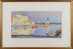 Gabriel COUDERC (1905-1994). 
Port de Marseillan. 
Graphite et pastel signé...