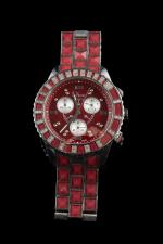 DIOR. 
Montre bracelet chronographe de dame modèle "Christal" rouge, le...