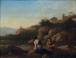 Johannes VAN HAENSBERGEN (1642-1705). 
Paysage italianisant avec un couple de...