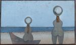 Fernand MICHEL (1913-1999). Baigneuses chapeautées devant la mer. Zinc sur...