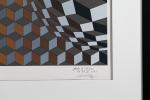 Victor VASARELY (1906-1997).
"Double globe jaune & argent".
Lithographie signée, justifiée "Bon...