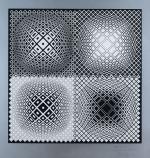 Victor VASARELY (1906-1997).
"Composition quadrillée sur fond argenté".
Lithographie signée, justifiée "Bon...