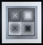 Victor VASARELY (1906-1997).
"Composition quadrillée sur fond argenté".
Lithographie signée, justifiée "Bon...