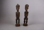 BAOULE, COTE D'IVOIRE.
Couple masculin féminin, en bois sculpté.
Haut. : 37...