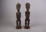 BAOULE, COTE D'IVOIRE.
Couple masculin féminin, en bois sculpté.
Haut. : 37...