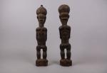 BAOULE, COTE D'IVOIRE.
Couple masculin féminin, en bois sculpté.
Haut. : 37...