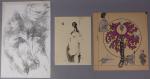 Lot comprenant six gravures surréalistes. On joint trois dessins dans...