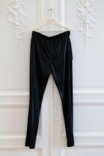 CHANEL. Pantalon souple à jambe droite en textile noir moiré,...