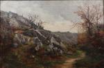 Huguet MOLINE (1815-?). Paysage.  Huile sur toile signée et...