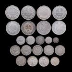 Monnaies françaises, lot de 22 pièces argent : 1/4 franc...